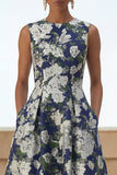 Sukienka midi w stylu A Line Flower Pattern z kieszeniami
