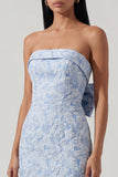 Bowknot Blue Jacquard Sheath Midi sukienka bez ramiączek z rozcięciem