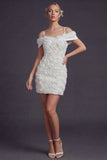 Bodycon White Cold Shoulder Short Wedding Dress z kwiatami 3D
