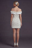 Bodycon White Cold Shoulder Short Wedding Dress z kwiatami 3D