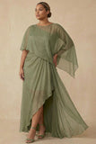 Asymetryczna sukienka matki panny młodej w stylu Dusty Sage A Line Plus size