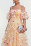 Sukienka Midi Floral z odsłoniętymi ramionami A Line 3D Flowers Midi z aplikacjami
