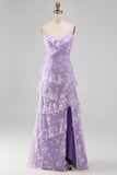 Sukienka maxi z falbanami i falbanami Shearh Lilac Floral Spaghetti
