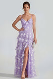 Sukienka maxi z falbanami i falbanami Shearh Lilac Floral Spaghetti