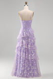 Sukienka maxi z falbanami i falbanami Shearh Lilac Floral Spaghetti