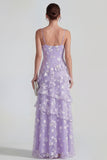 Sukienka maxi z falbanami i falbanami Shearh Lilac Floral Spaghetti