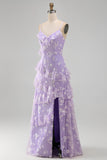 Sukienka maxi z falbanami i falbanami Shearh Lilac Floral Spaghetti