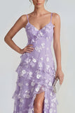 Sukienka maxi z falbanami i falbanami Shearh Lilac Floral Spaghetti
