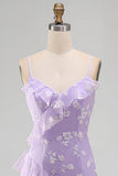 Sukienka maxi z falbanami i falbanami Shearh Lilac Floral Spaghetti