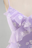 Sukienka maxi z falbanami i falbanami Shearh Lilac Floral Spaghetti