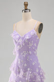 Sukienka maxi z falbanami i falbanami Shearh Lilac Floral Spaghetti