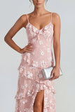 Sukienka maxi z falbanami i falbanami Shearh Lilac Floral Spaghetti