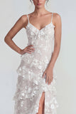 Sukienka maxi z falbanami i falbanami Shearh Lilac Floral Spaghetti