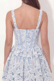 Biały, niebieski kwiatowy gorset Kroja A Short Dress
