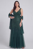 Szaro-niebieski kwiatowy dekolt w serek A Line Tiul Long Mother of The Bride Dress