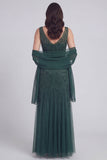 Szaro-niebieski kwiatowy dekolt w serek A Line Tiul Long Mother of The Bride Dress