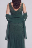 Szaro-niebieski kwiatowy dekolt w serek A Line Tiul Long Mother of The Bride Dress