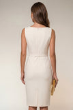 Ivory Bodycon Bateau Neck Midi Work Dress z bezrękawnikami