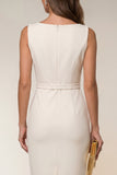 Ivory Bodycon Bateau Neck Midi Work Dress z bezrękawnikami