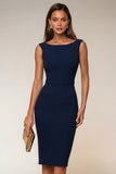 Ivory Bodycon Bateau Neck Midi Work Dress z bezrękawnikami