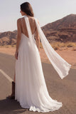 Spaghetti Straps A Line Ivory Maxi Beach Wedding Dress z rozcięciem