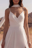 Spaghetti Straps A Line Ivory Maxi Beach Wedding Dress z rozcięciem