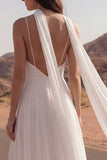 Spaghetti Straps A Line Ivory Maxi Beach Wedding Dress z rozcięciem
