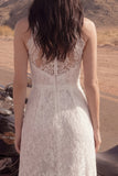 Ivory A Line Lace z wysokim kołnierzem, długą suknią ślubną Boho z rozcięciem