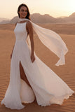 Ivory A Line Spaghetti Straps Long Boho Wedding Dress z szalikiem