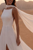Ivory A Line Spaghetti Straps Long Boho Wedding Dress z szalikiem