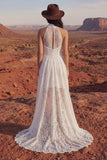 Kwiatowa suknia ślubna Boho w kolorze kości słoniowej: A Line High Low Lace
