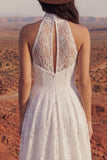Kwiatowa suknia ślubna Boho w kolorze kości słoniowej: A Line High Low Lace