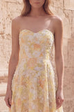 Żółta sukienka Midi Sweetheart Midi Floral Dress z aplikacjami