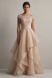 Bateau Neck A Line A Line Blush i cekinowy suknia matki panny młodej