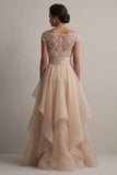 Bateau Neck A Line A Line Blush i cekinowy suknia matki panny młodej