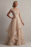 Bateau Neck A Line A Line Blush i cekinowy suknia matki panny młodej