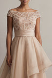 Bateau Neck A Line A Line Blush i cekinowy suknia matki panny młodej