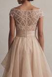 Bateau Neck A Line A Line Blush i cekinowy suknia matki panny młodej