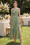 Zielona Dekolt V Wysoki Niski Kwaity Sukienki Na Wesele z Falbankami