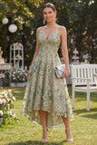 Tiul Dusty Green A-line aplikowany korsetowy korset midi w kwiaty