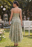 Tiul Dusty Green A-line aplikowany korsetowy korset midi w kwiaty