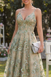 Tiul Dusty Green A-line aplikowany korsetowy korset midi w kwiaty