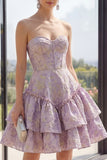 Kurzy Lilio Basque Waist Line Gorset Jacquard mini Kwiecista sukienka z falbanami