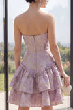 Kurzy Lilio Basque Waist Line Gorset Jacquard mini Kwiecista sukienka z falbanami