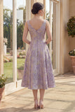 Kurzy filiowy kwiatowy grube ramiączka Jacquard Maxi A Line Midi Dress