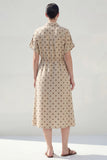 Khaki Polka Dots A Midi Work Dress Round z kołnierzykiem