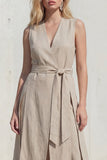Khaki bodycon z rozcięciem midi z rozcięciem w kształcie khaki i paskiem