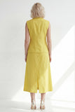 Butter Yellow Notched Label z klapą na jeden guzik Slim Fit Midi Work Dress z rozcięciem