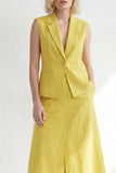 Butter Yellow Notched Label z klapą na jeden guzik Slim Fit Midi Work Dress z rozcięciem