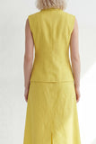 Butter Yellow Notched Label z klapą na jeden guzik Slim Fit Midi Work Dress z rozcięciem